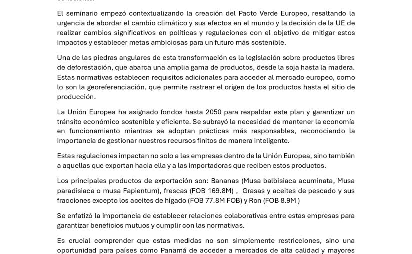 Nota de Prensa Seminario Pacto Verde Europeo organizado por Propanama y Apex