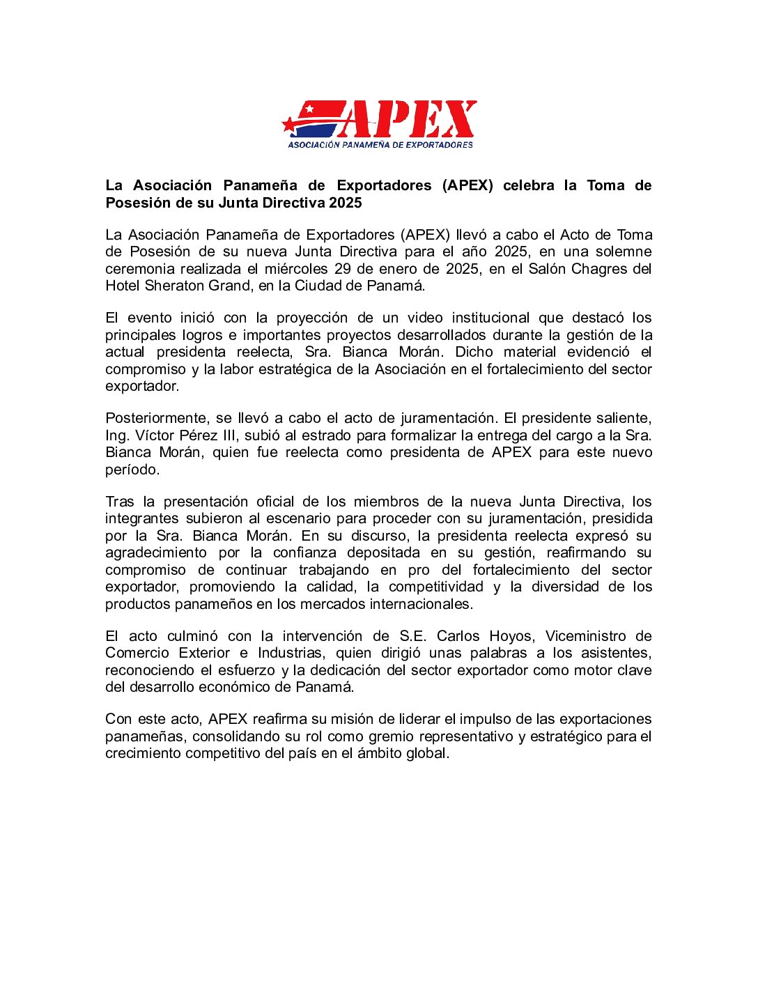 Nota de Prensa Toma de posesión