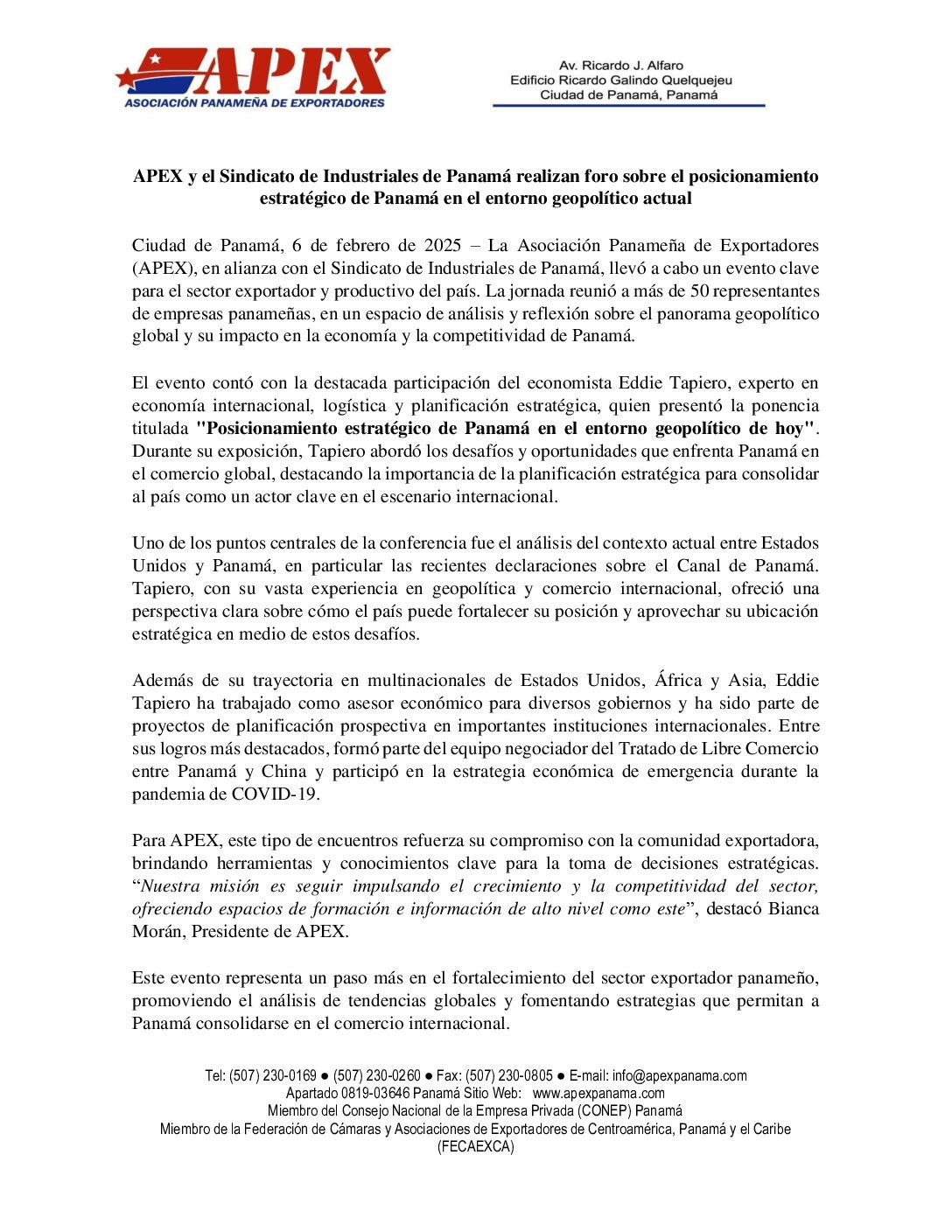 Nota de Prensa Desayuno Empresarial